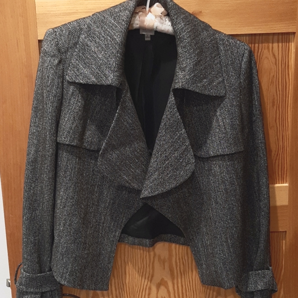 Anne Klein Deconstructed Black Tweed Bomber Jacket